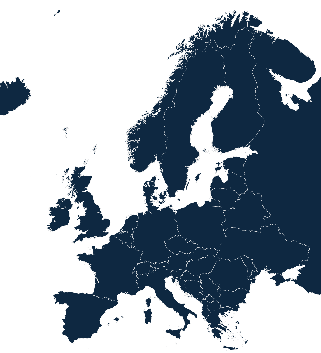 Politische Europakarte mit Ländergrenzen und ausgewählten Orten europäischer Markt- und Projekterfahrung